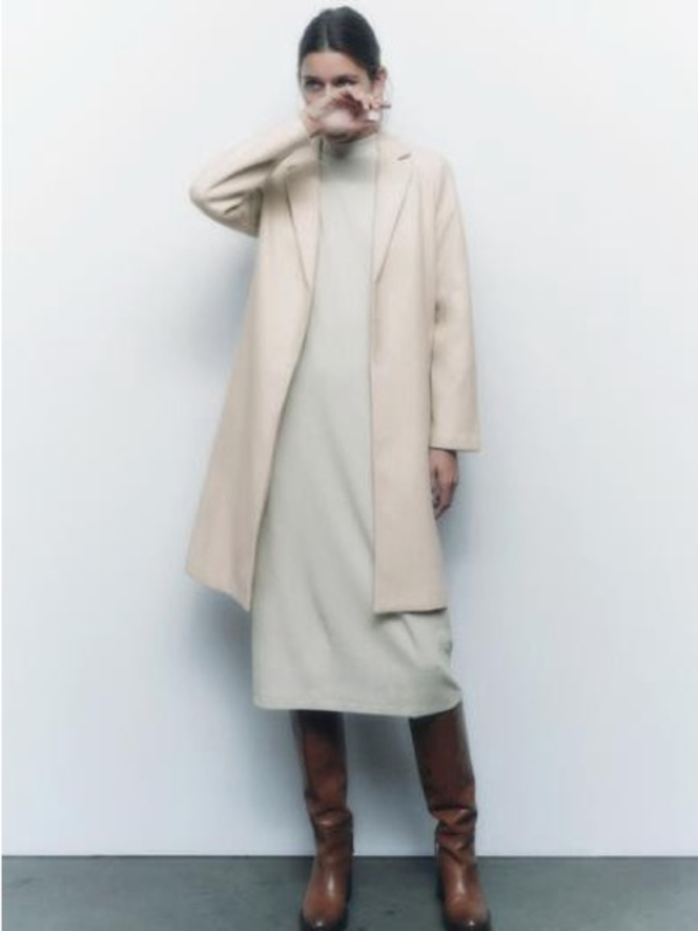 Zara Ecru Lapel Coat - Women's Jacket & Coat